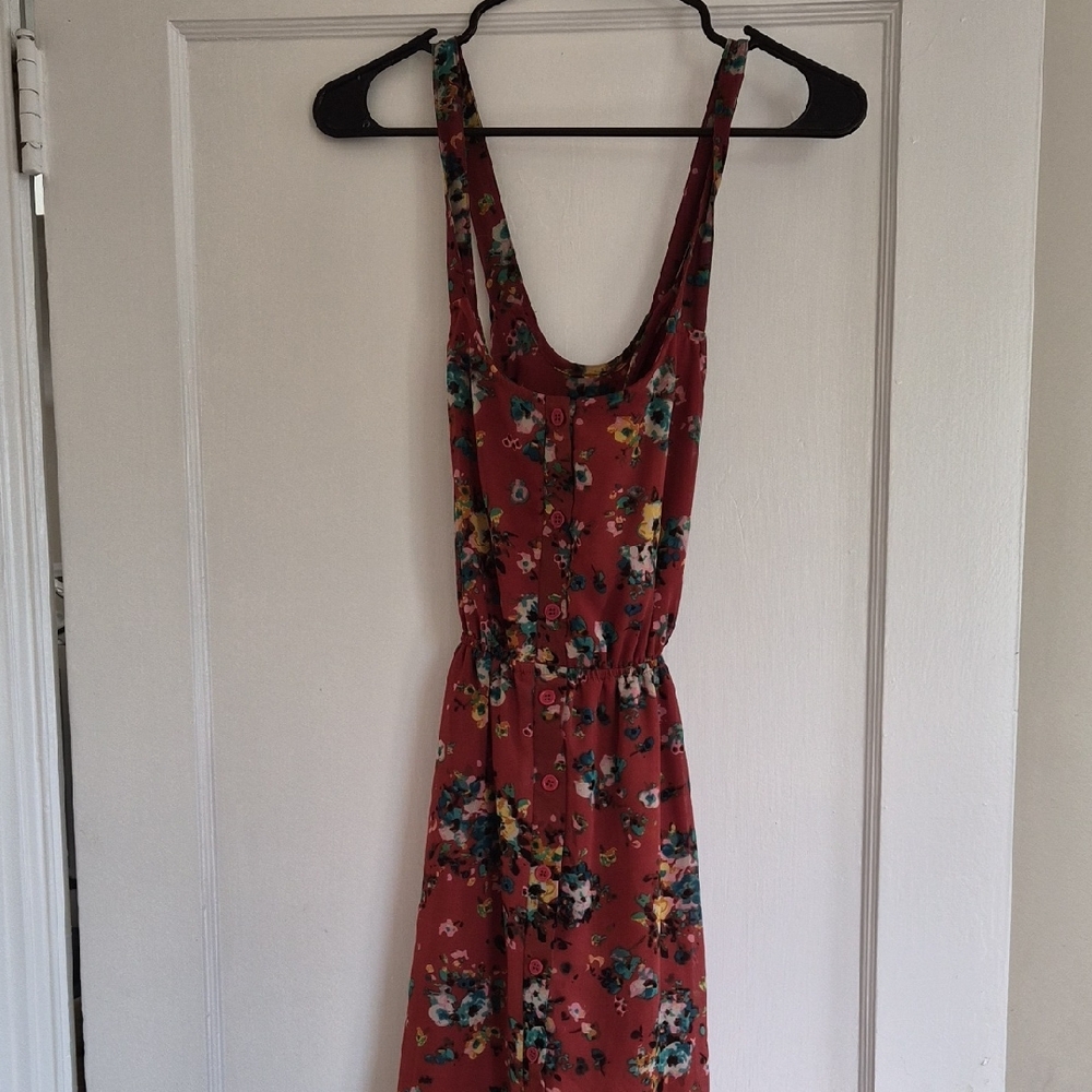 Wet Seal Rust Floral Midi Dress with Button Front